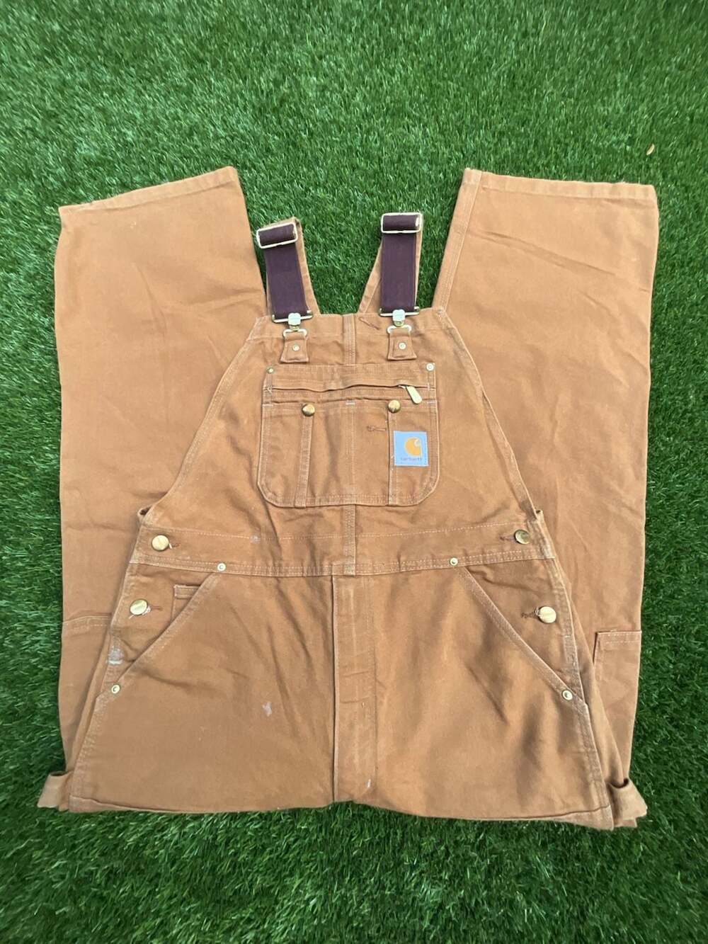 Carhartt R37 BRN Duck Zip-to-Thigh Bib Overalls 34x30